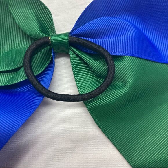 12 Hair Bows Blue Green 7” for Cheerleading Dance Gymnastics Team Pony Tail New - Picture 6 of 7